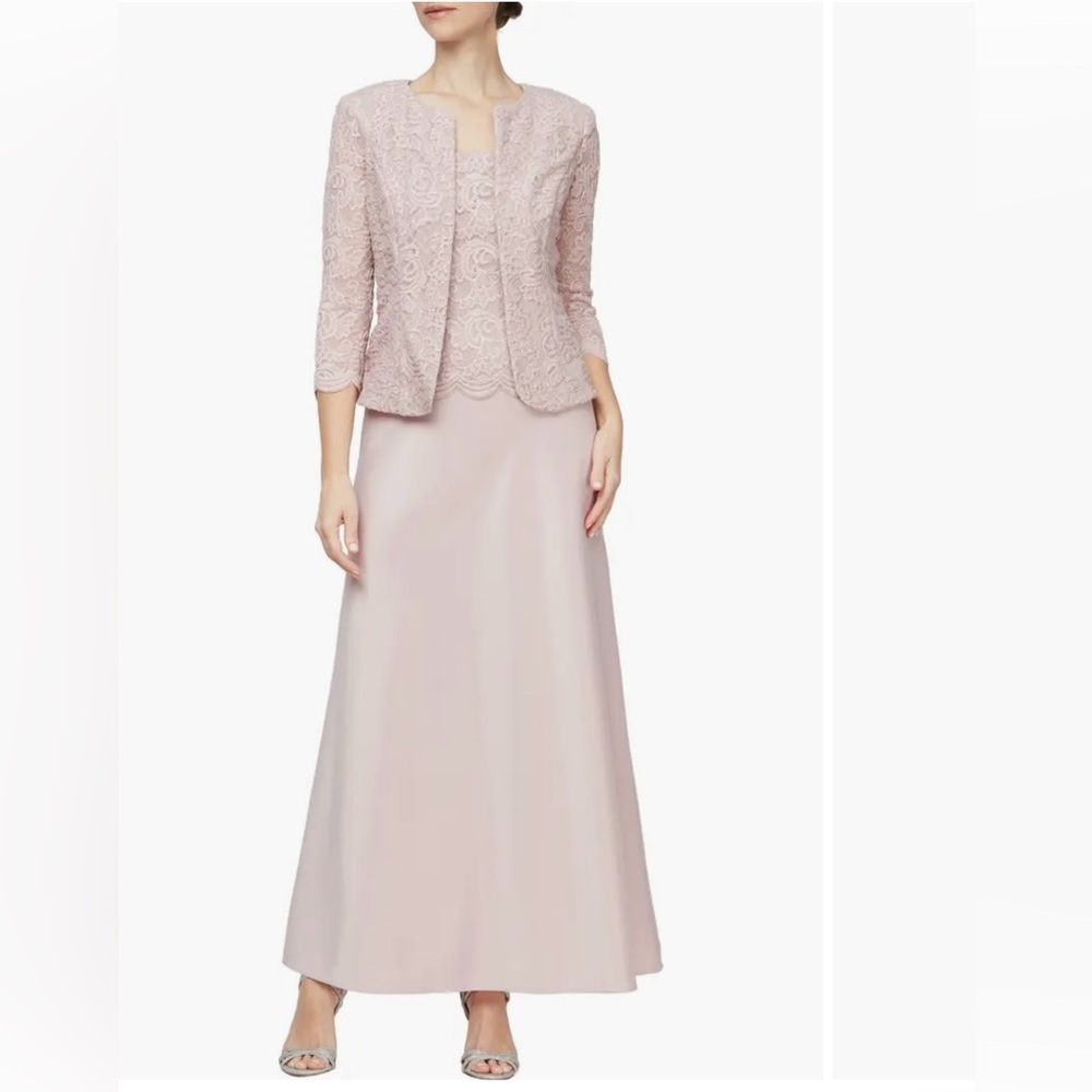 NWT Alex Evenings Embroidered Lace Mock Two-Piece Gown with Jacket plus size